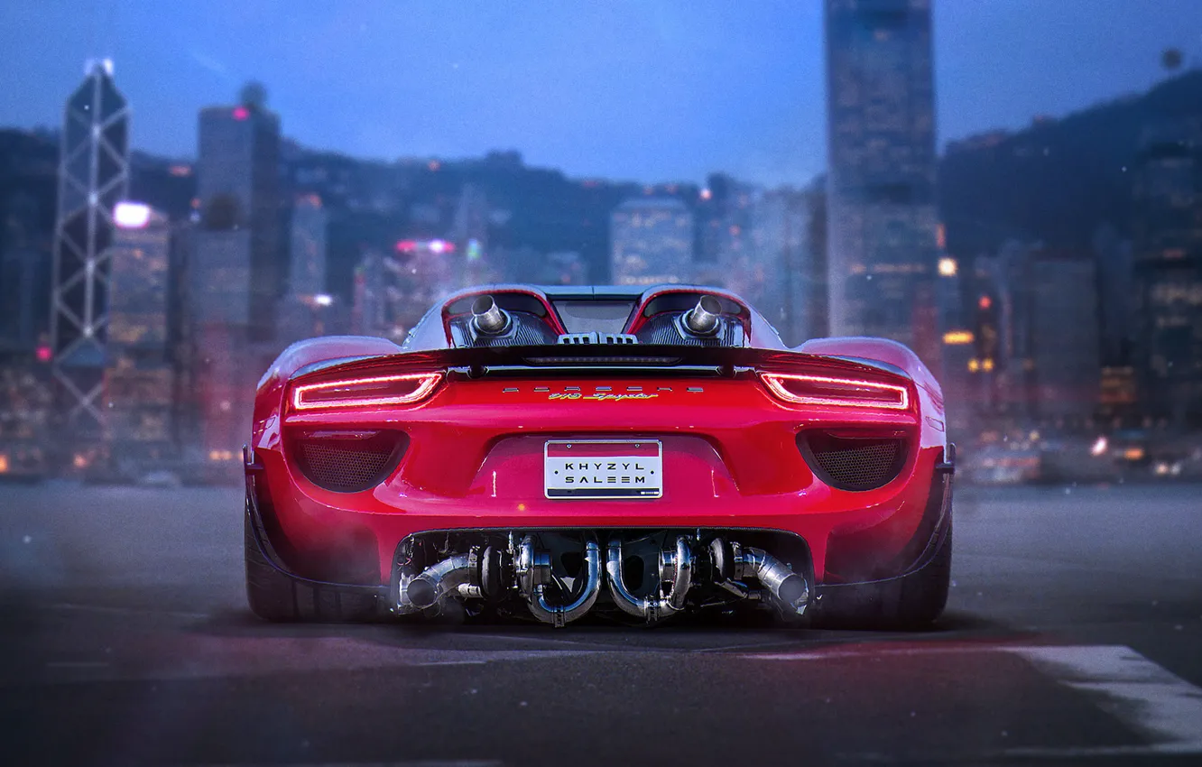 Photo wallpaper Porsche, Red, 918, Tuning, Future, Supercar, by Khyzyl Saleem, Bisi