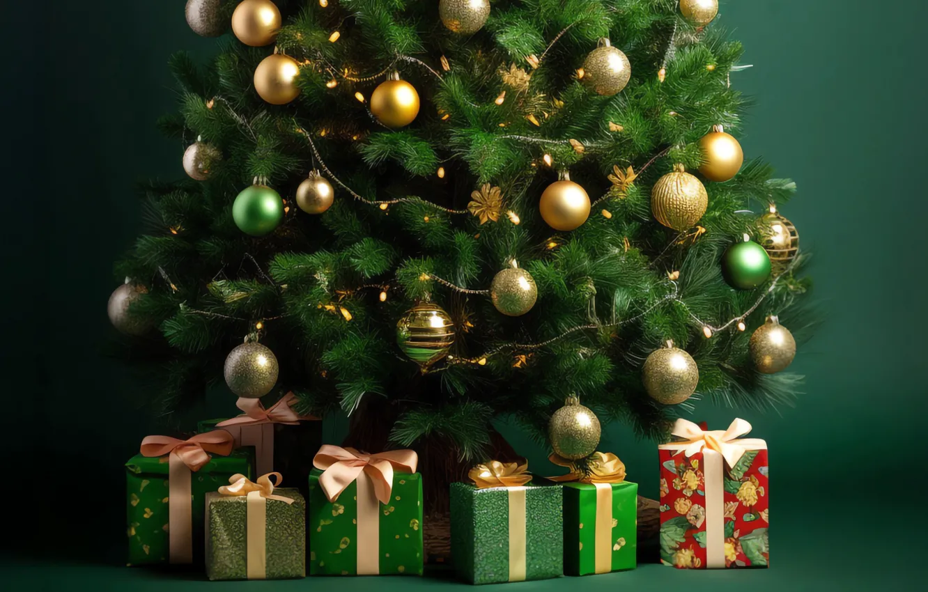 Photo wallpaper decoration, gift, balls, tree, new year, Christmas, Christmas, New Year
