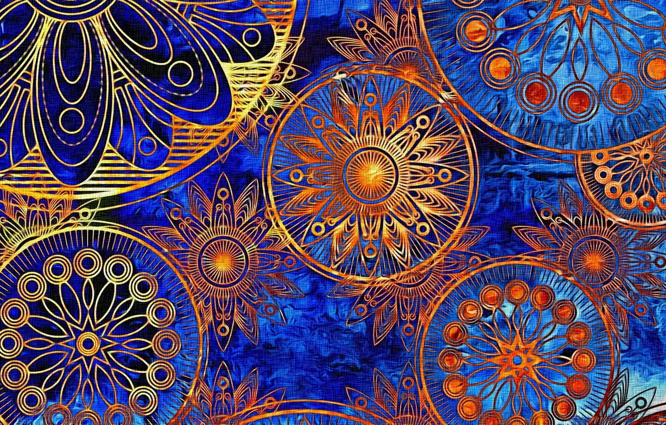 Photo wallpaper bright colors, abstraction, background, figure, ornament, picture, canvas, Indian pattern