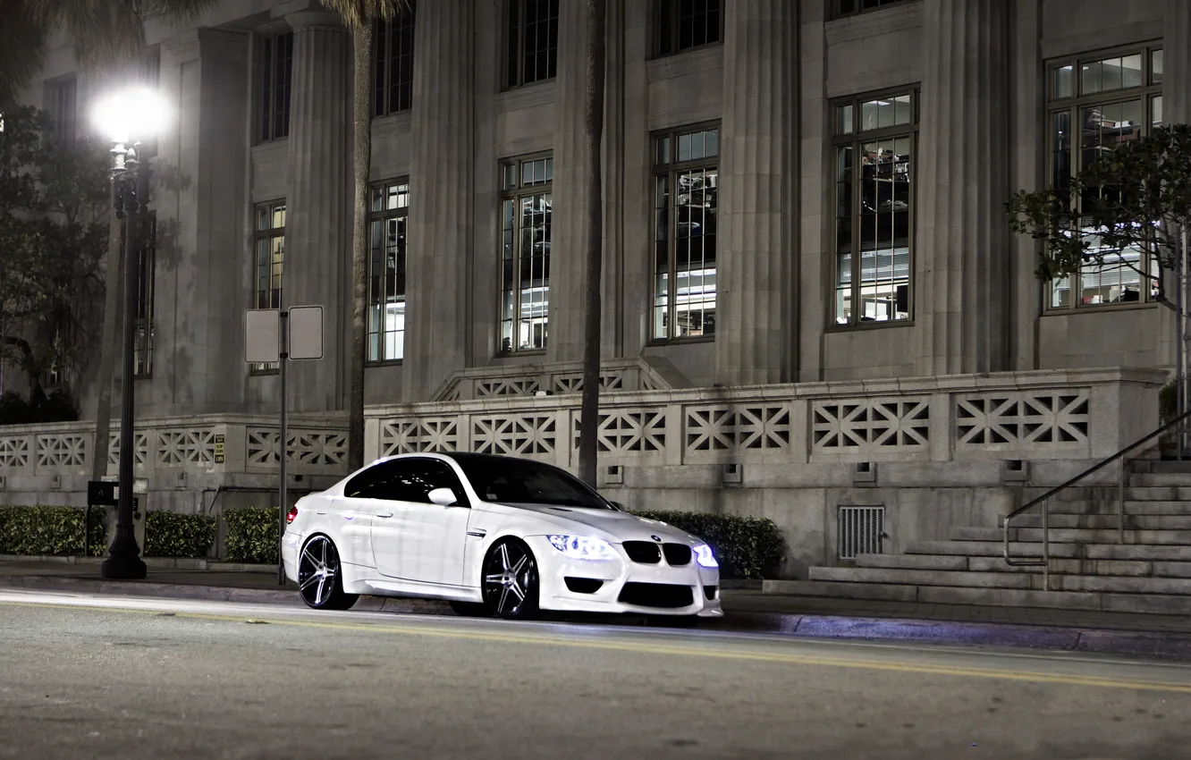 Photo wallpaper white, light, city, street, BMW, BMW, lights, white