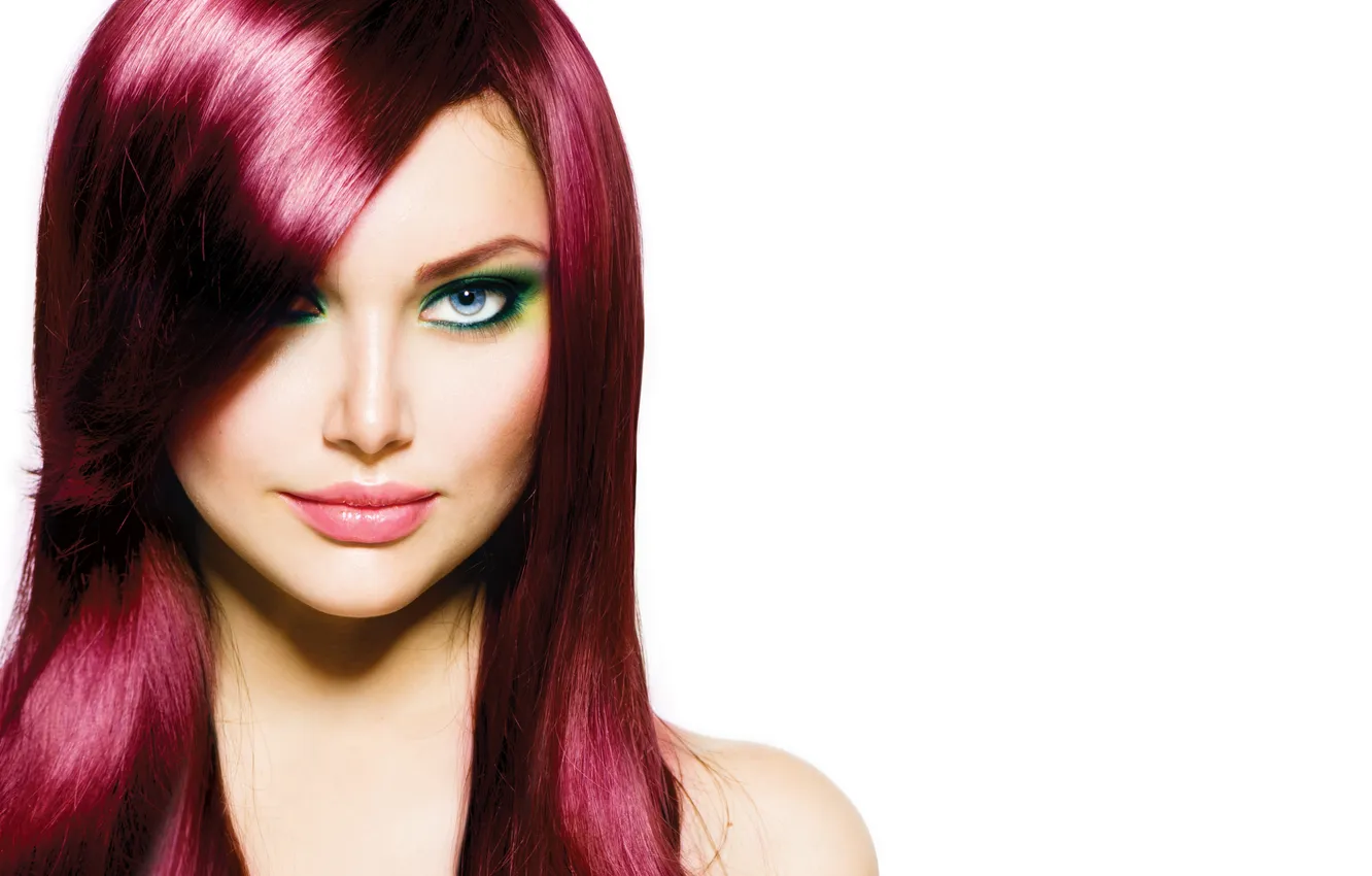 Photo wallpaper look, girl, background, model, makeup, lips, shoulders, red hair