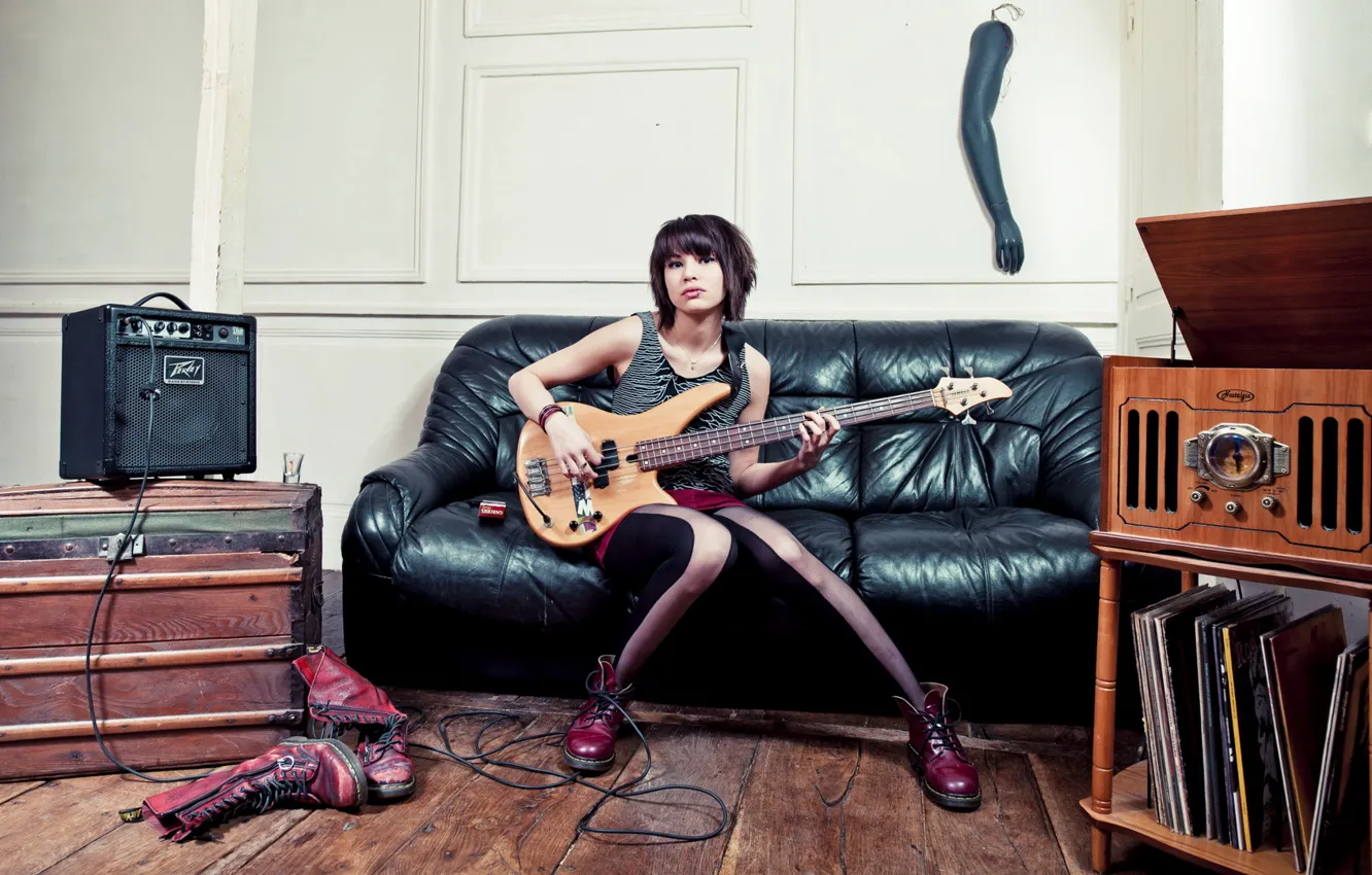 Photo wallpaper girl, music, guitar