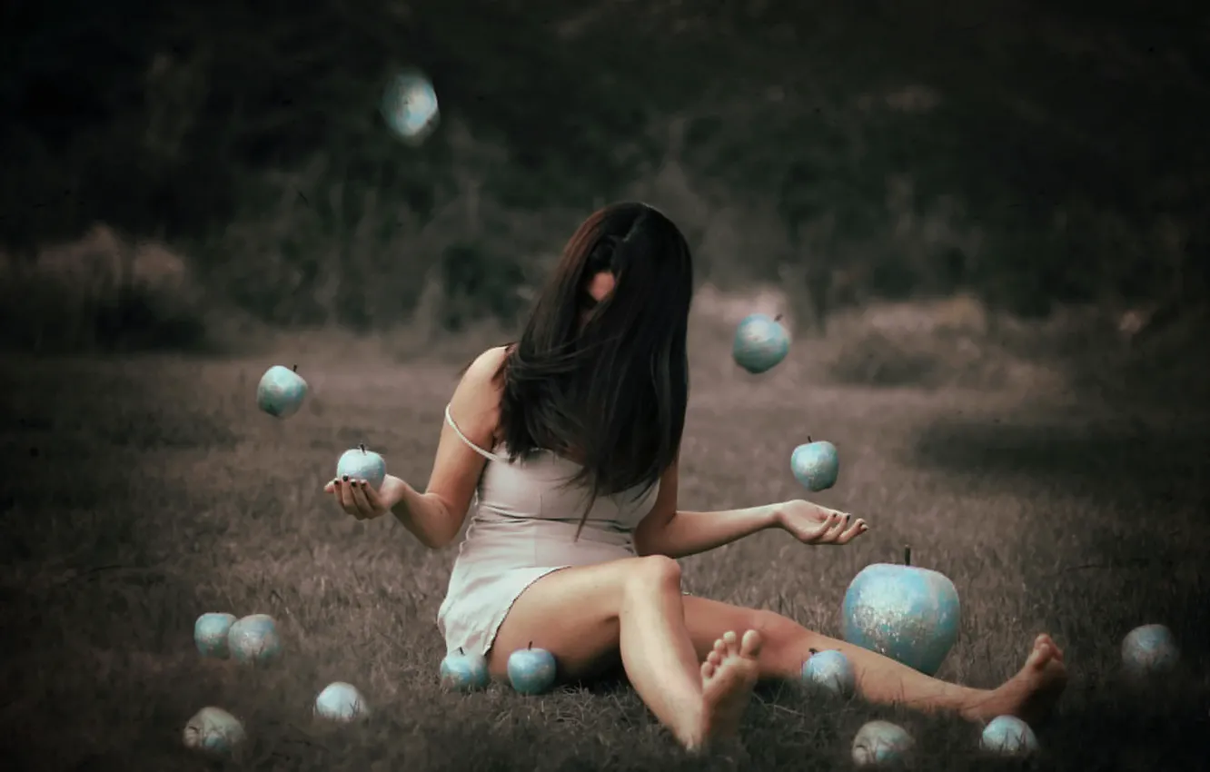 Photo wallpaper girl, apples, the situation