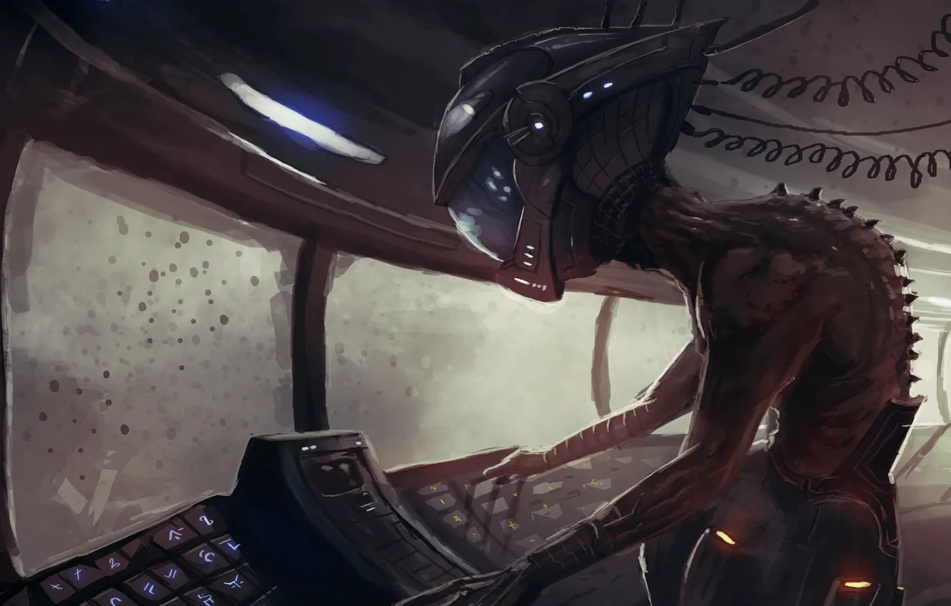 Photo wallpaper UFO, alien, spaceship, control panel