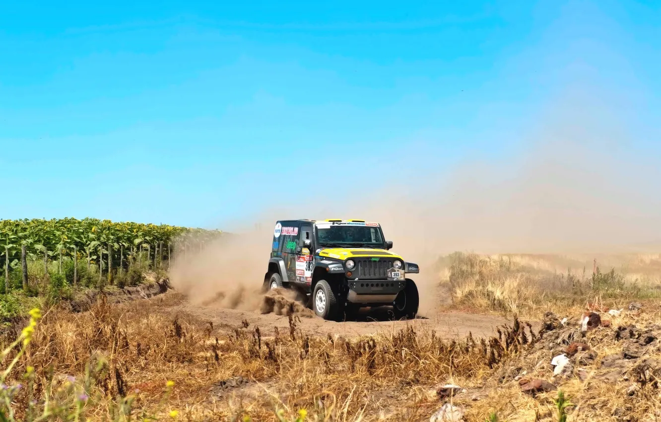 Photo wallpaper machine, auto, race, sport, dust, day, jeep, SUV