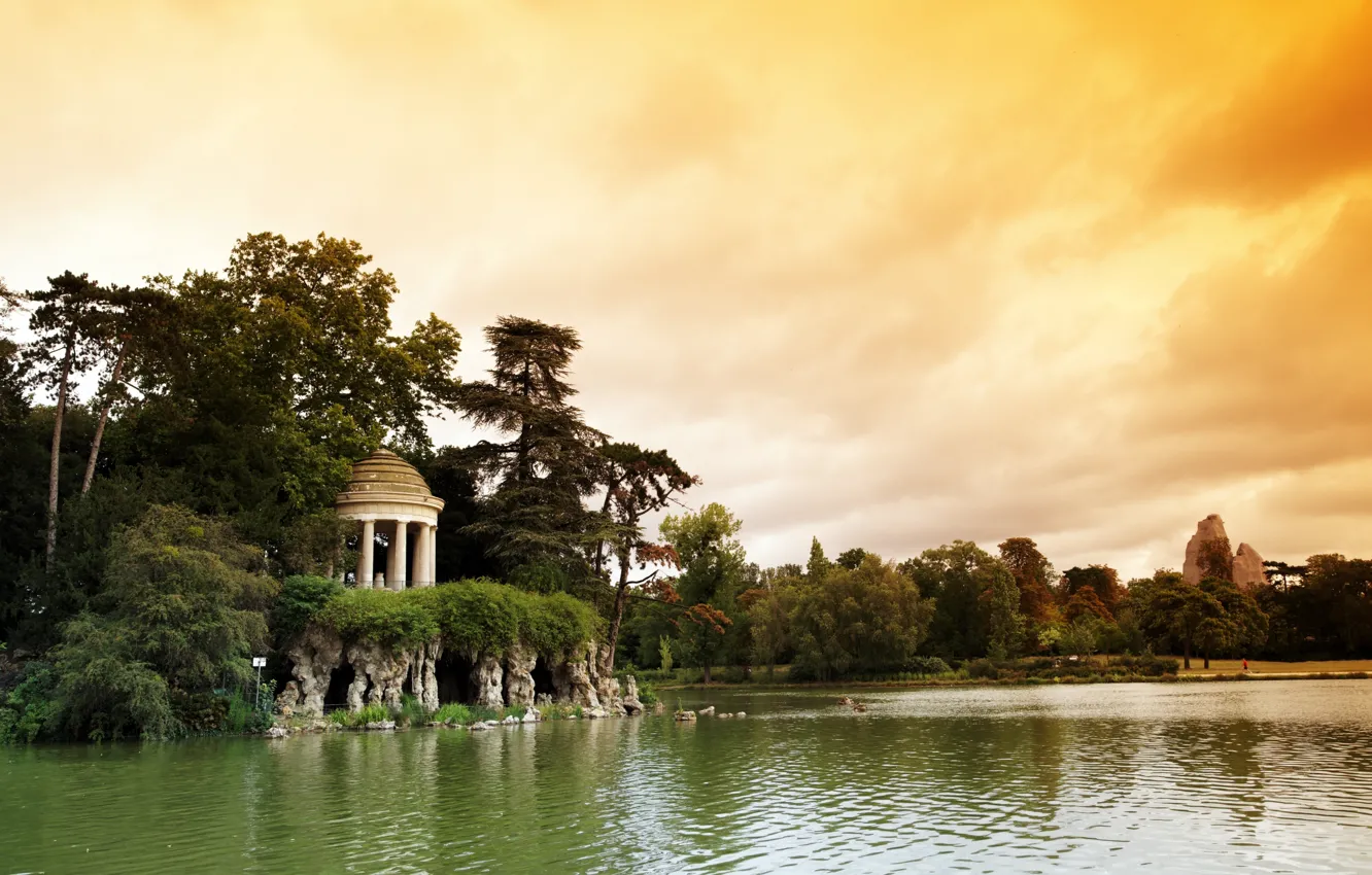 Photo wallpaper nature, lake, Park, France, Paris, rotunda, Bois de Vincennes, Bois de Vincennes