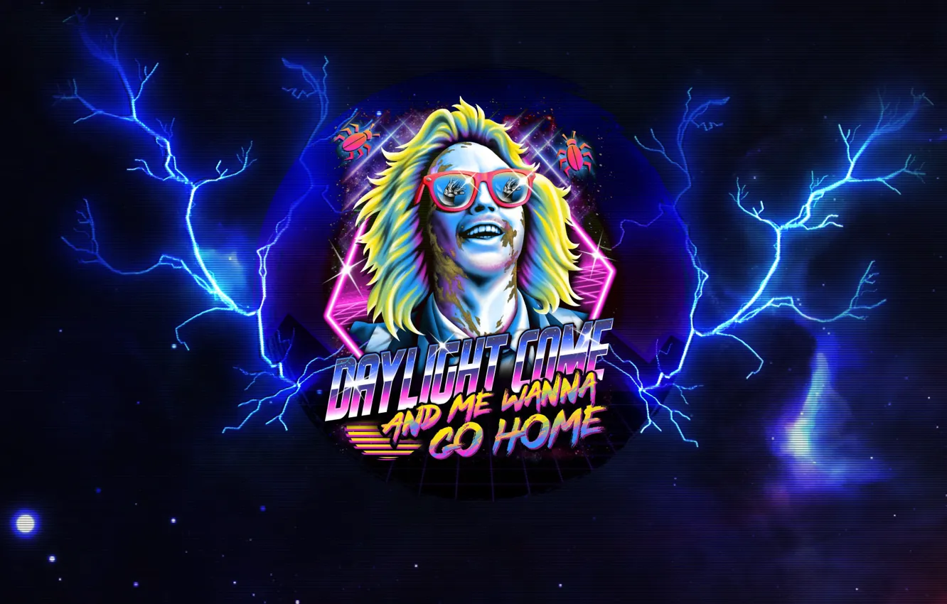 Photo wallpaper space, lightning, 80s, Neon, Beetlejuice, Beetlejuice, 80's, Synth