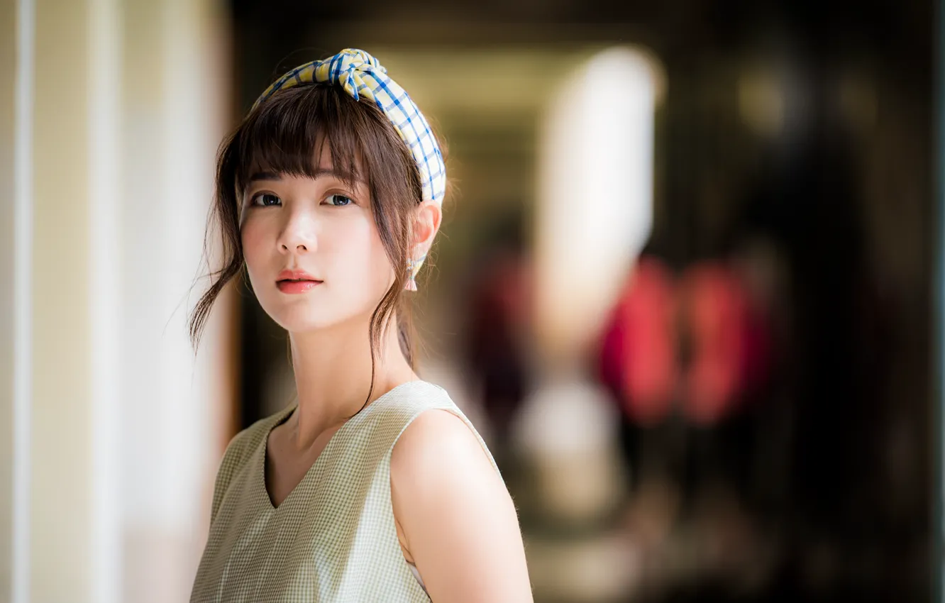 Photo wallpaper look, girl, Asian, cutie, bokeh