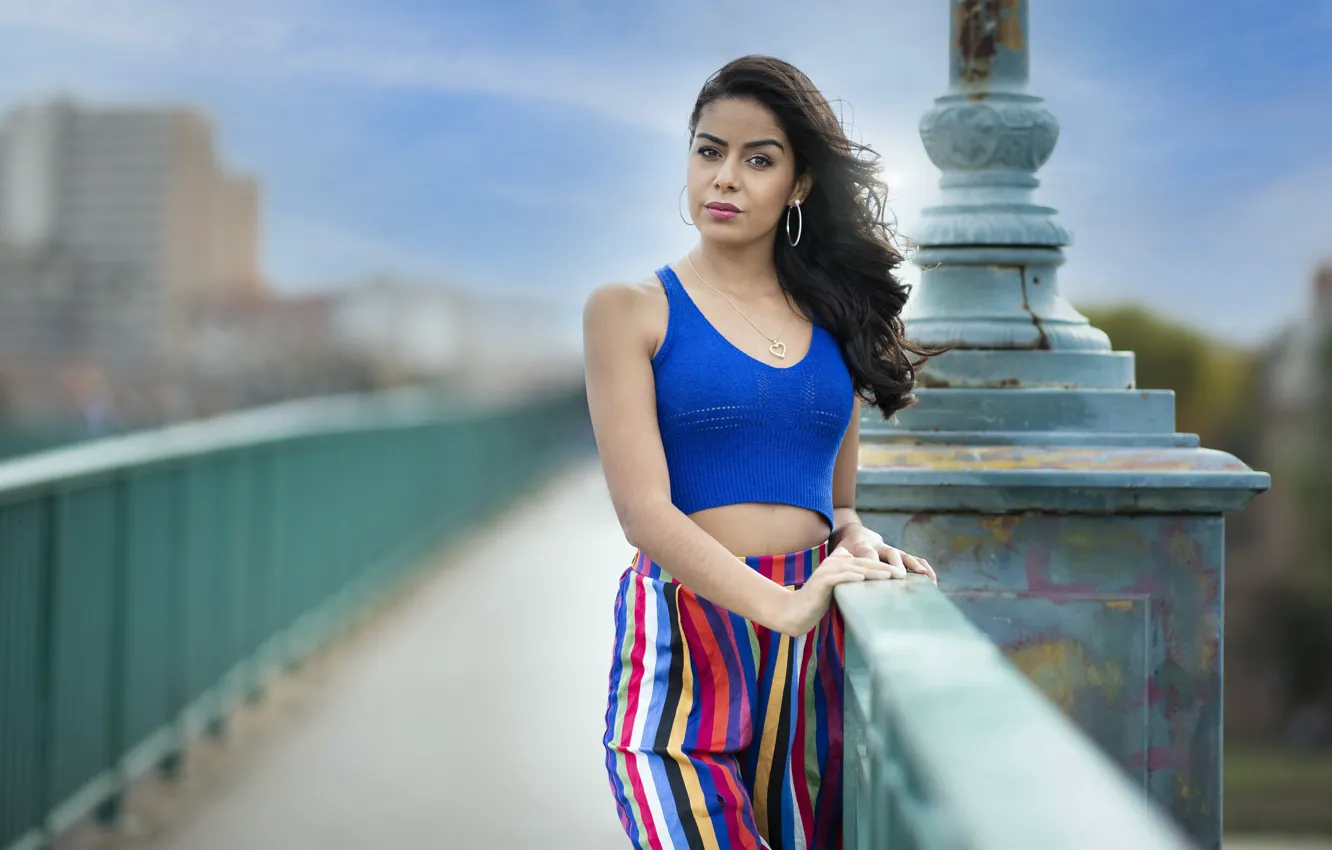 Photo wallpaper girl, bridge, the city