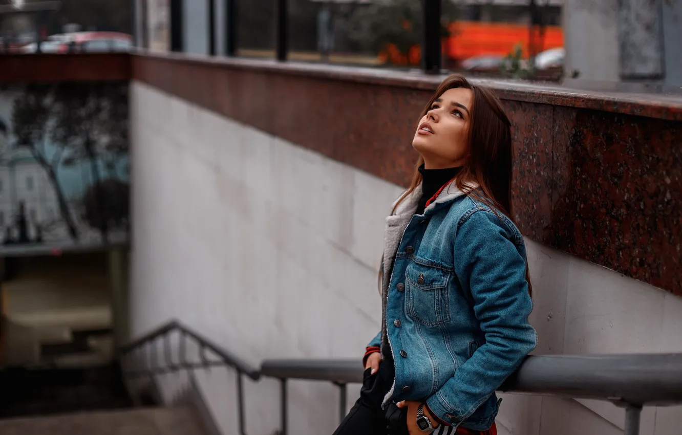 Photo wallpaper look, girl, pose, model, hair, denim jacket, Nikolay Rogozin, Anya Skuridina