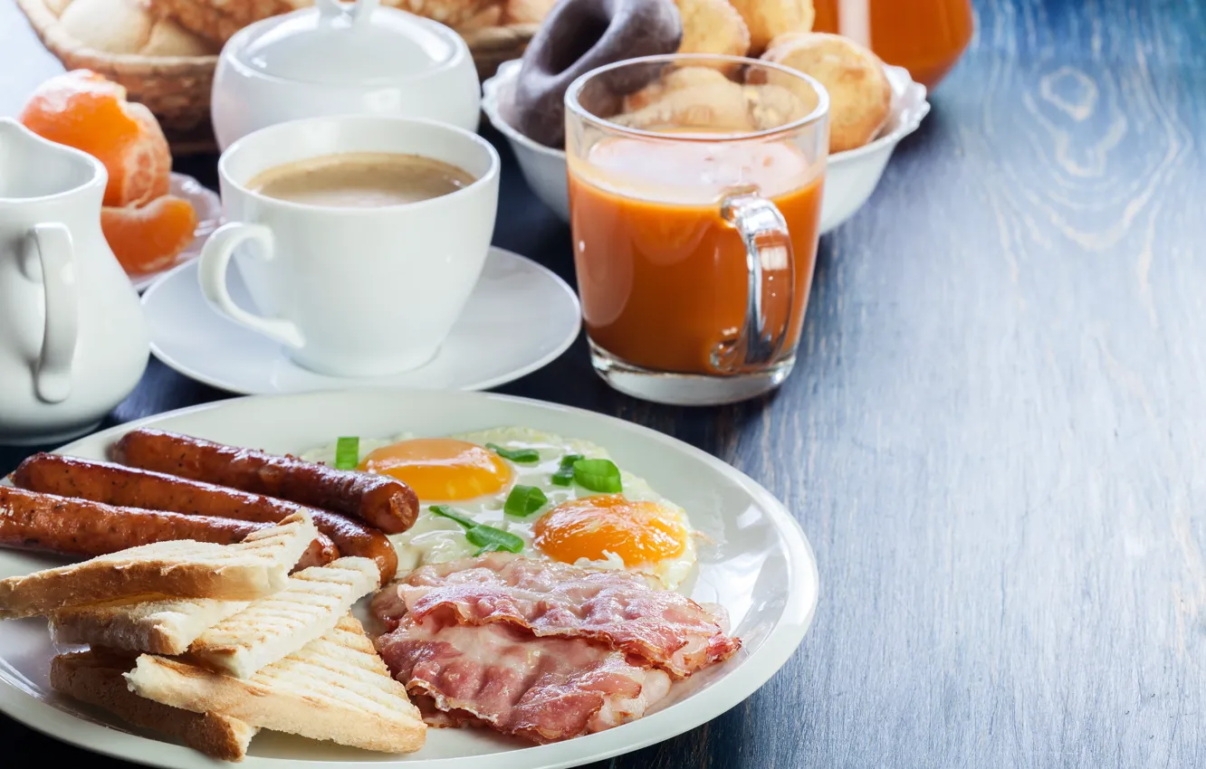 Photo wallpaper coffee, food, Breakfast, milk, cookies, juice, fruit