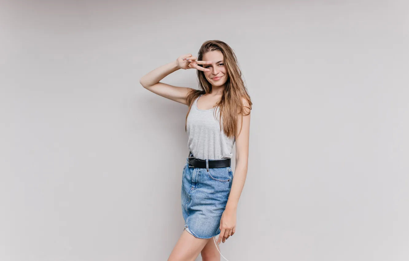 Photo wallpaper girl, beauty, Denim, skirt, tank top