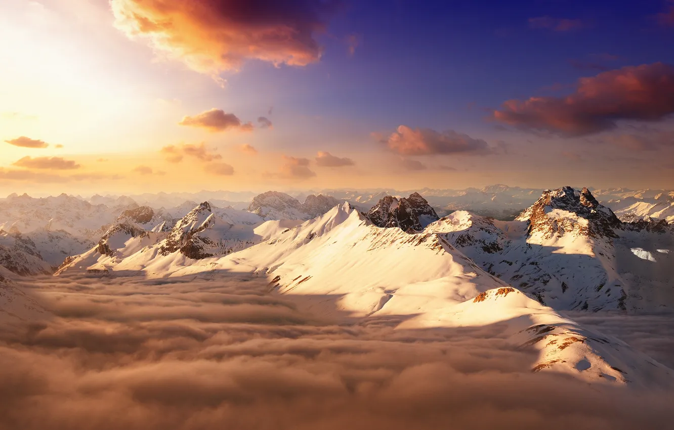 Photo wallpaper the sky, clouds, mountains