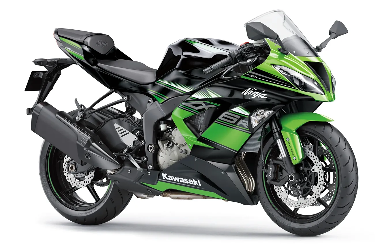 Photo wallpaper green, motorcycle, bike, motorcycle, superbike, sportbike, white background, Kawasaki Ninja ZX-6