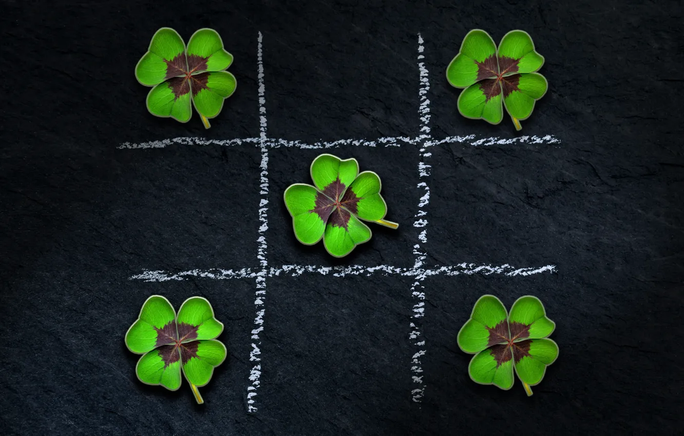 Photo wallpaper the game, clover, leaves, TIC-TAC-toe