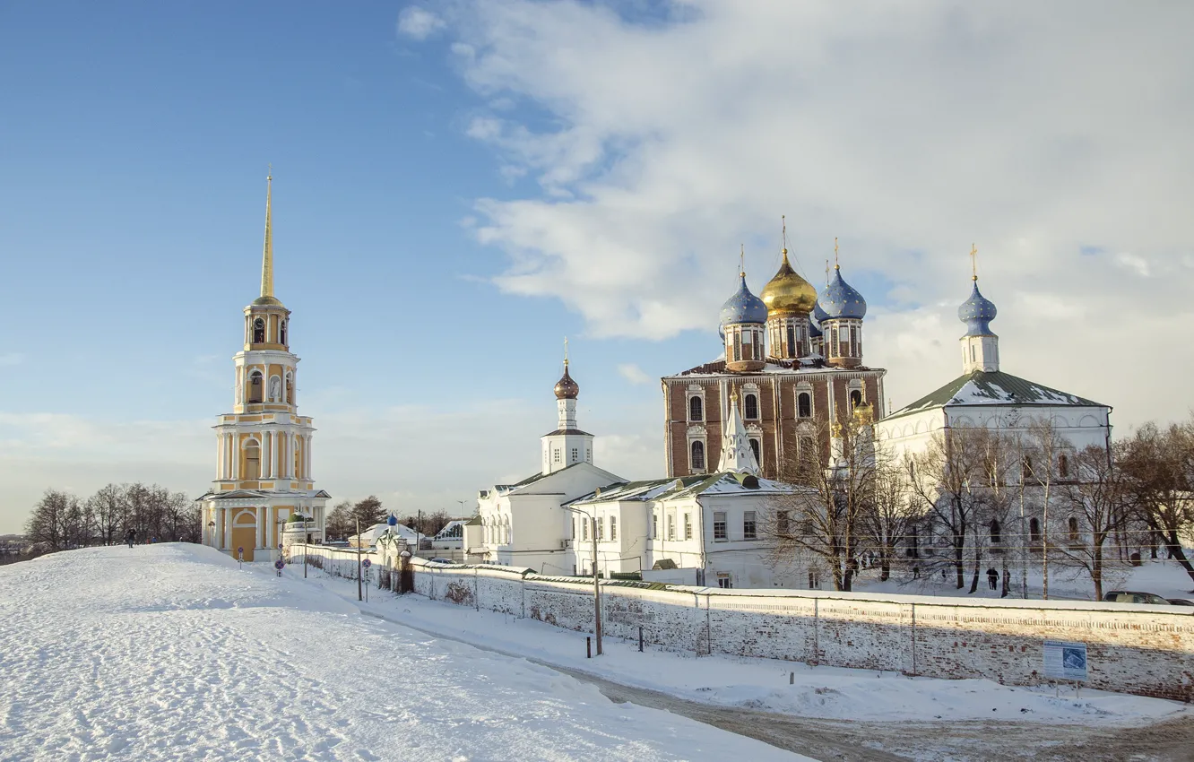 Photo wallpaper winter, the sky, snow, Church, temple, Shaft