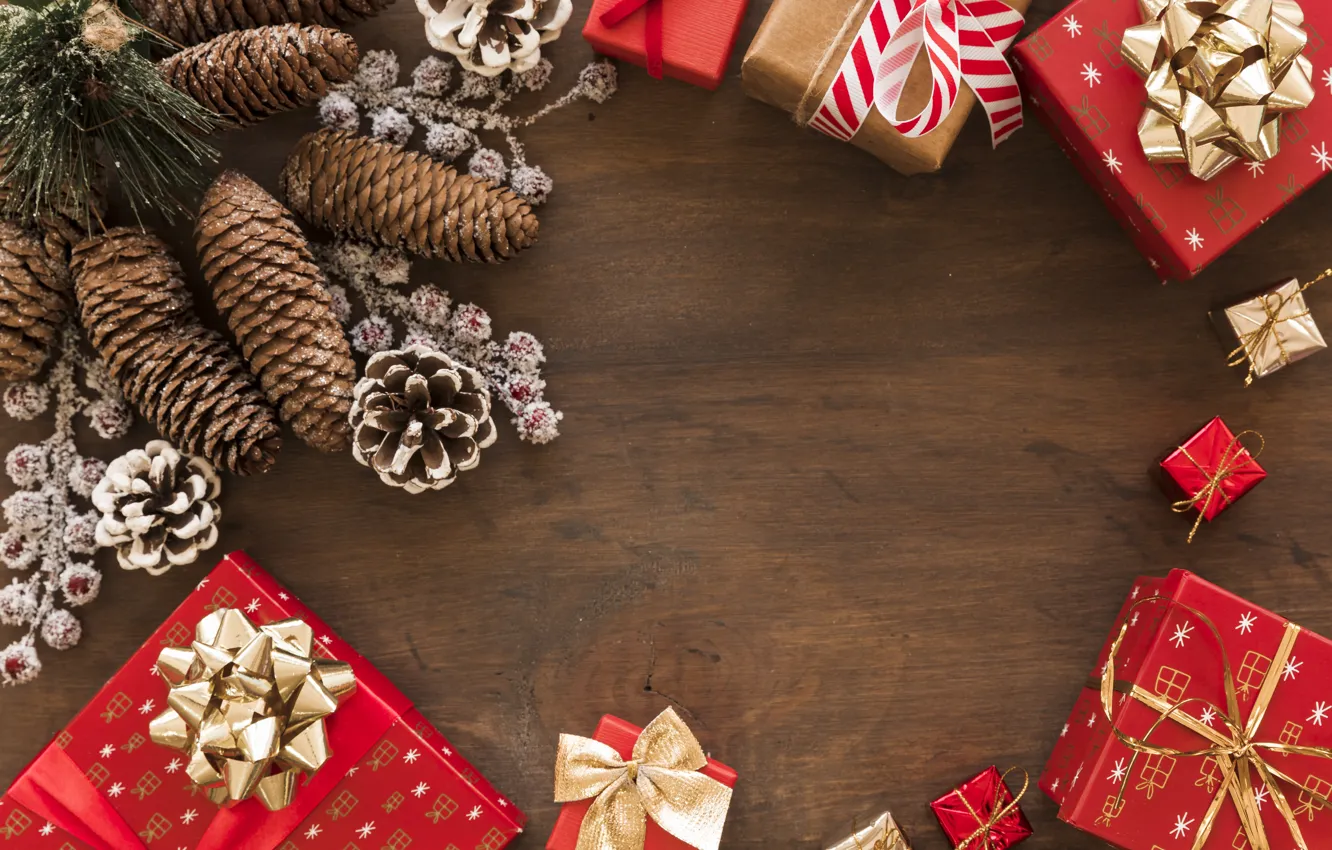 Photo wallpaper decoration, gift, new year, Christmas, Christmas, wood, New Year, gift