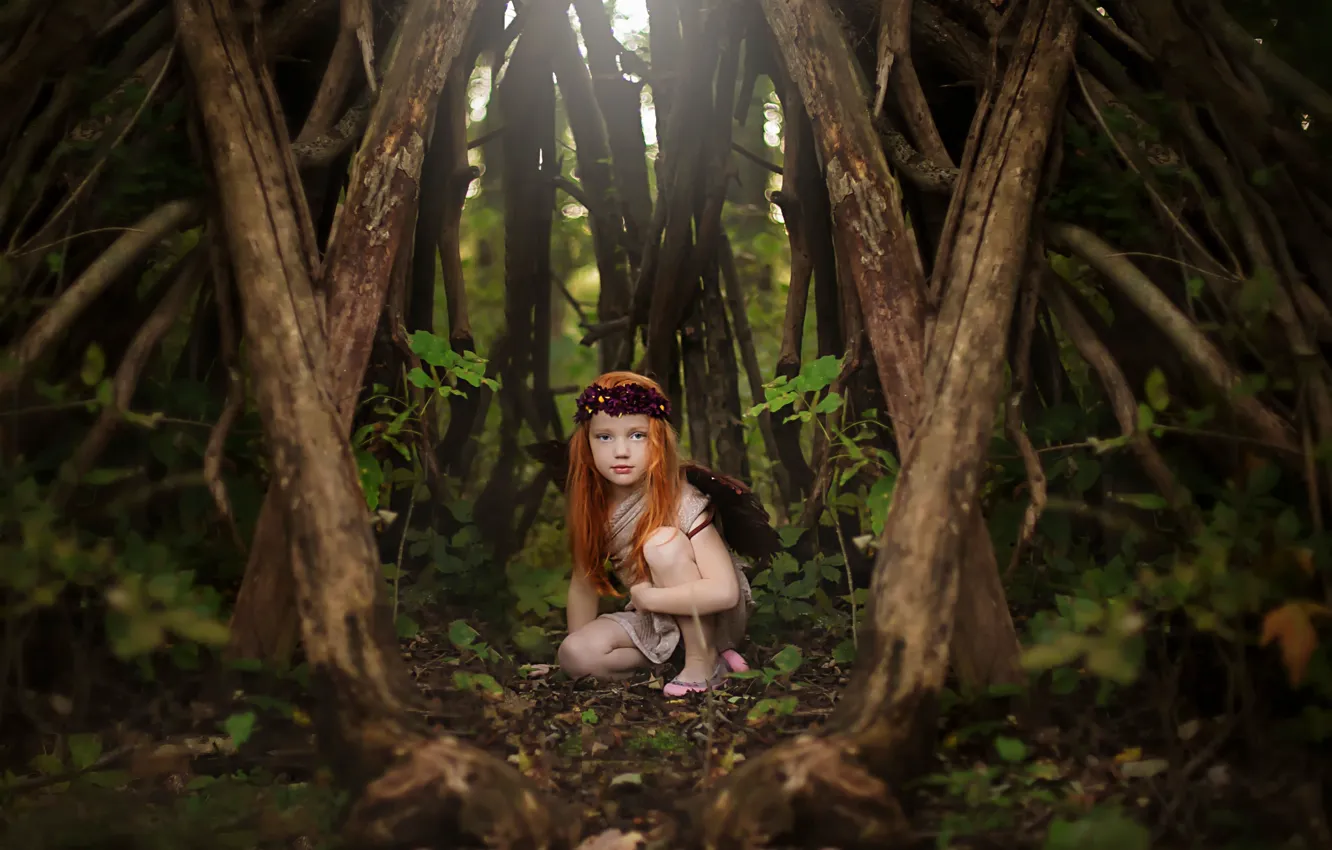 Photo wallpaper forest, girl, redhead, Woodland Fairy