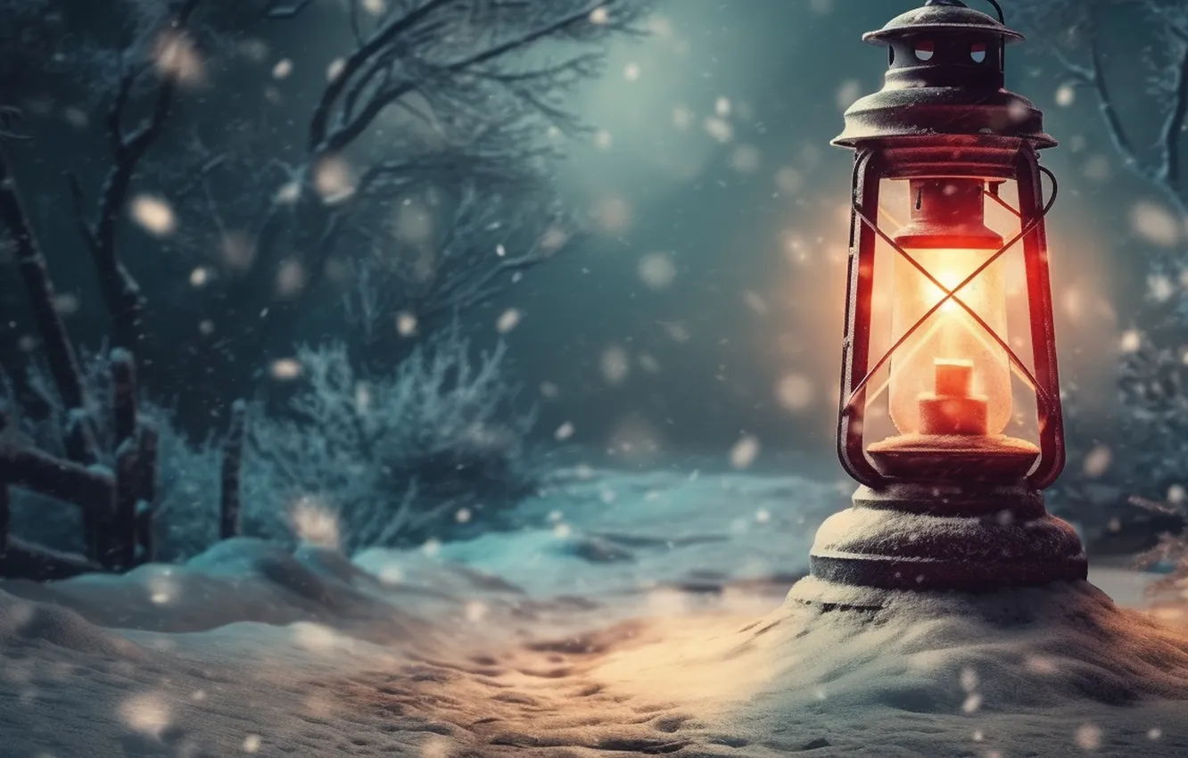 Photo wallpaper winter, snow, night, new year, Christmas, lights, Christmas, night