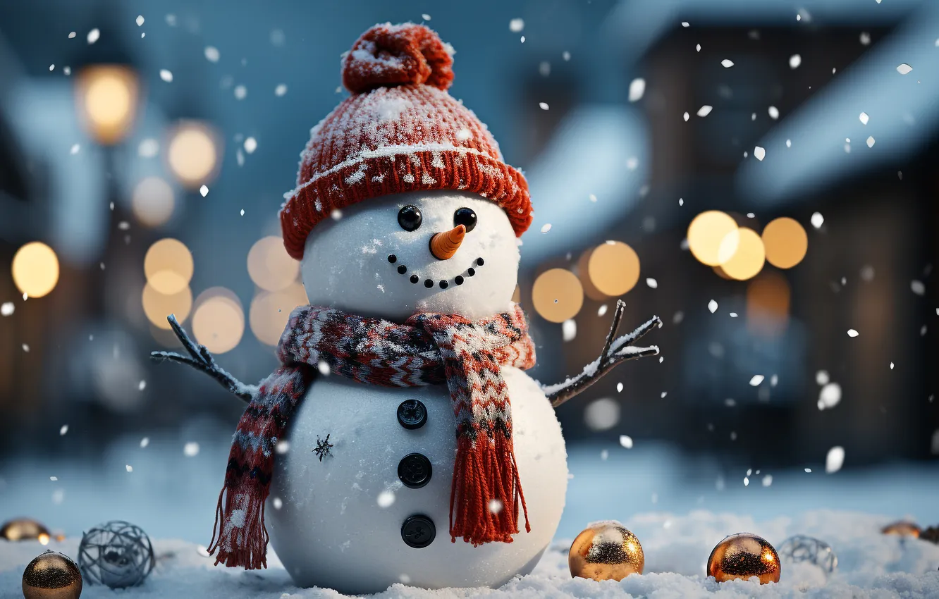 Photo wallpaper winter, snow, decoration, new year, Christmas, snowman, Christmas, winter
