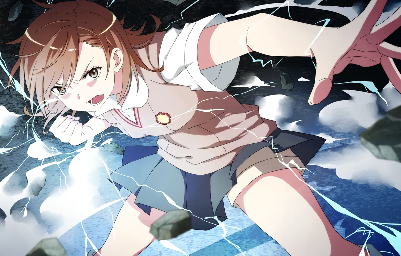 Photo wallpaper girl, stones, magic, anime, art, misaka mikoto, index of magic, to aru majutsu no index