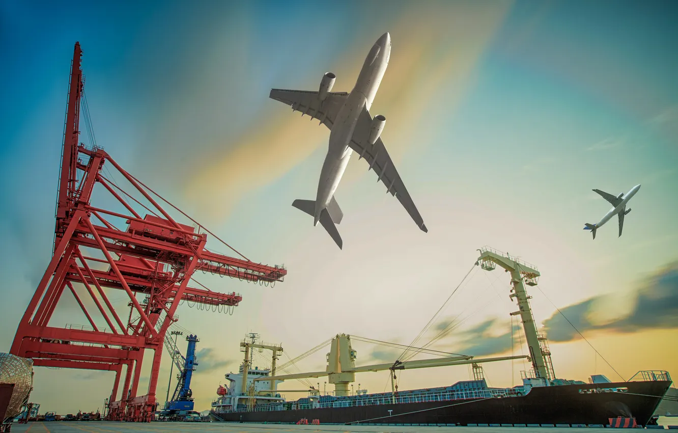 Photo wallpaper the sky, The ship, the plane