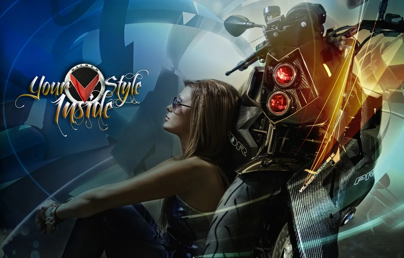 Photo wallpaper girl, background, the inscription, tuning, headlight, BMW, BMW, motorcycle