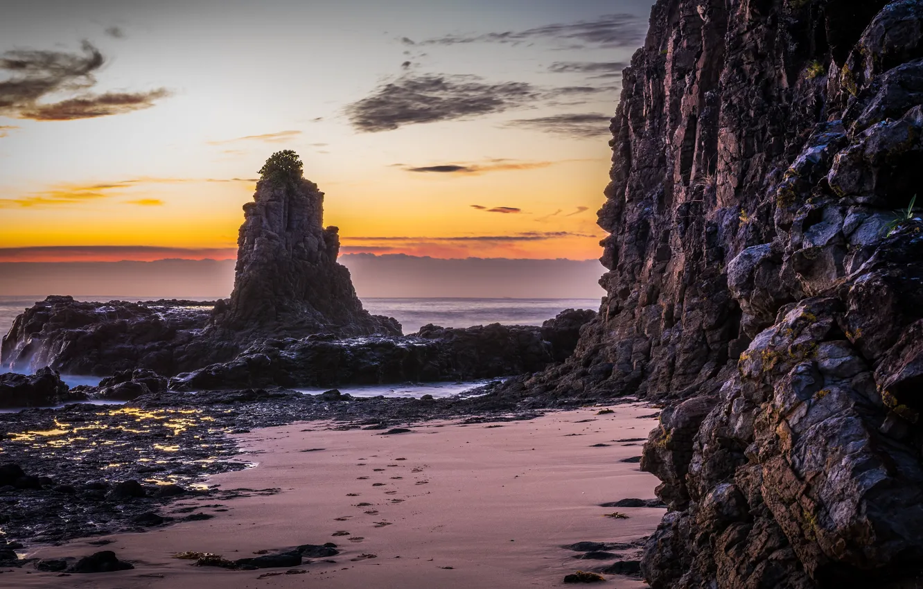 Photo wallpaper SEA, HORIZON, The OCEAN, The SKY, SAND, CLOUDS, SHORE, TRACES