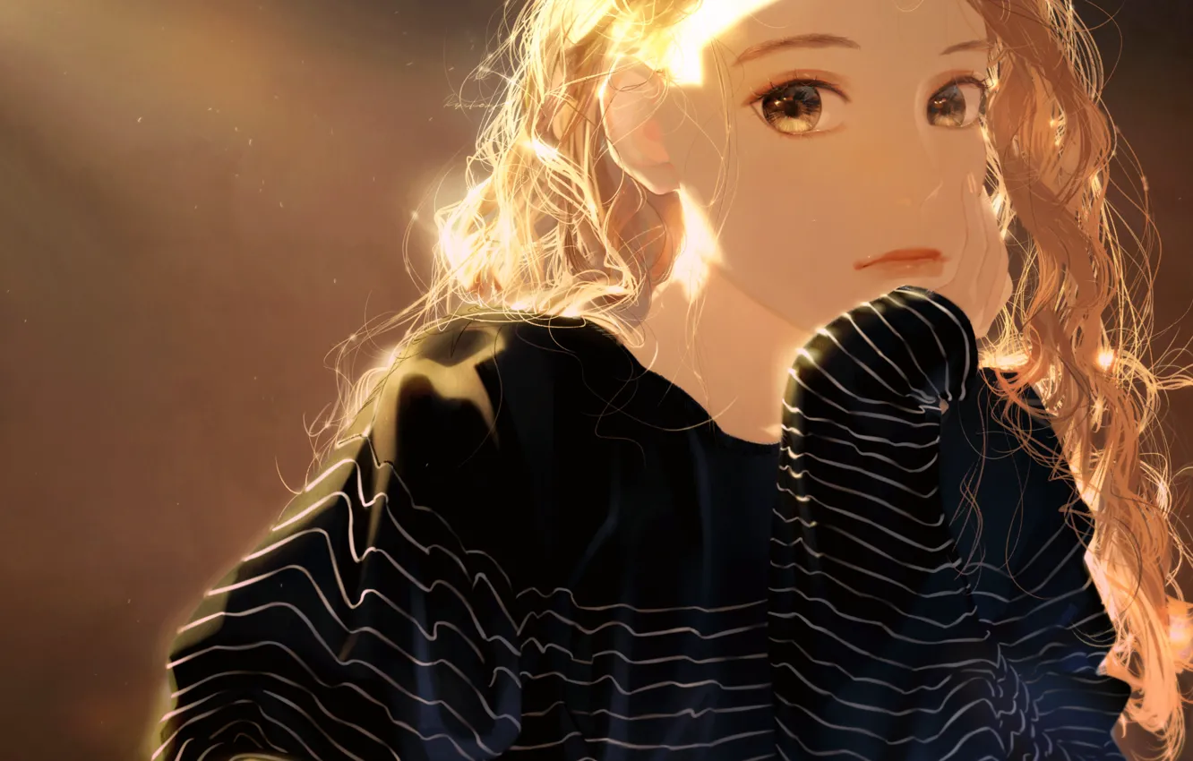 Photo wallpaper girl, blonde, reflections of light