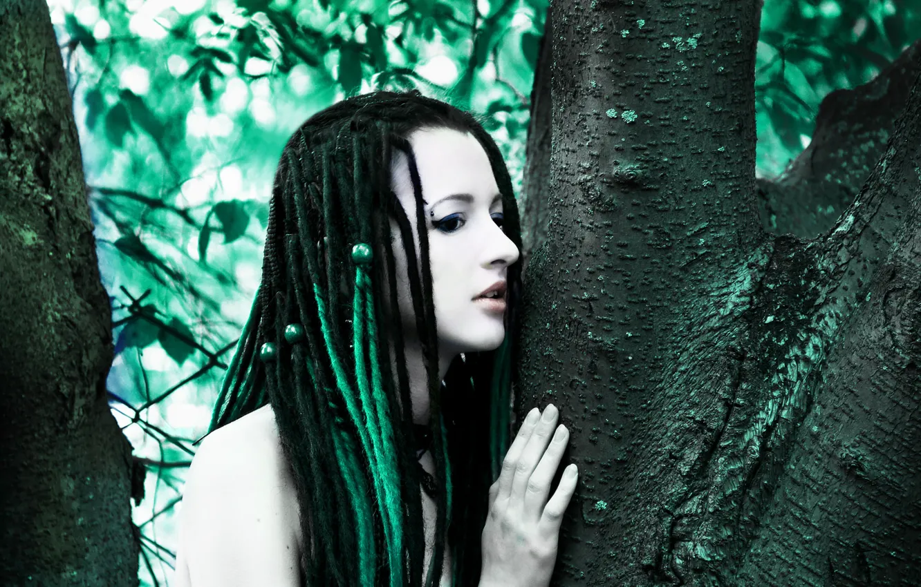 Photo wallpaper forest, girl, dreadlocks, THE GIRL IN THE WOODS, kristina istina