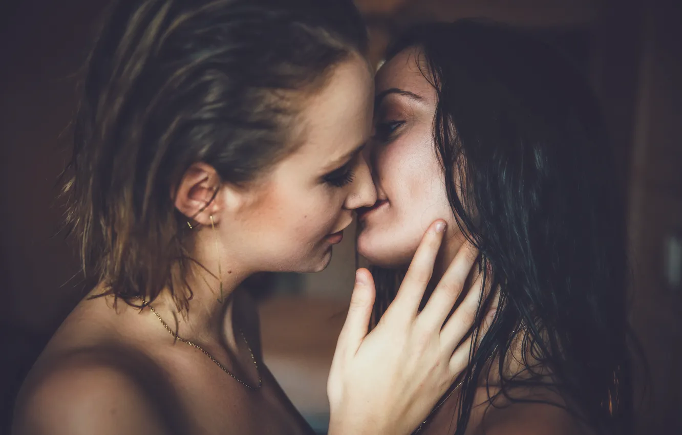 Photo wallpaper love, passion, kiss, two girls