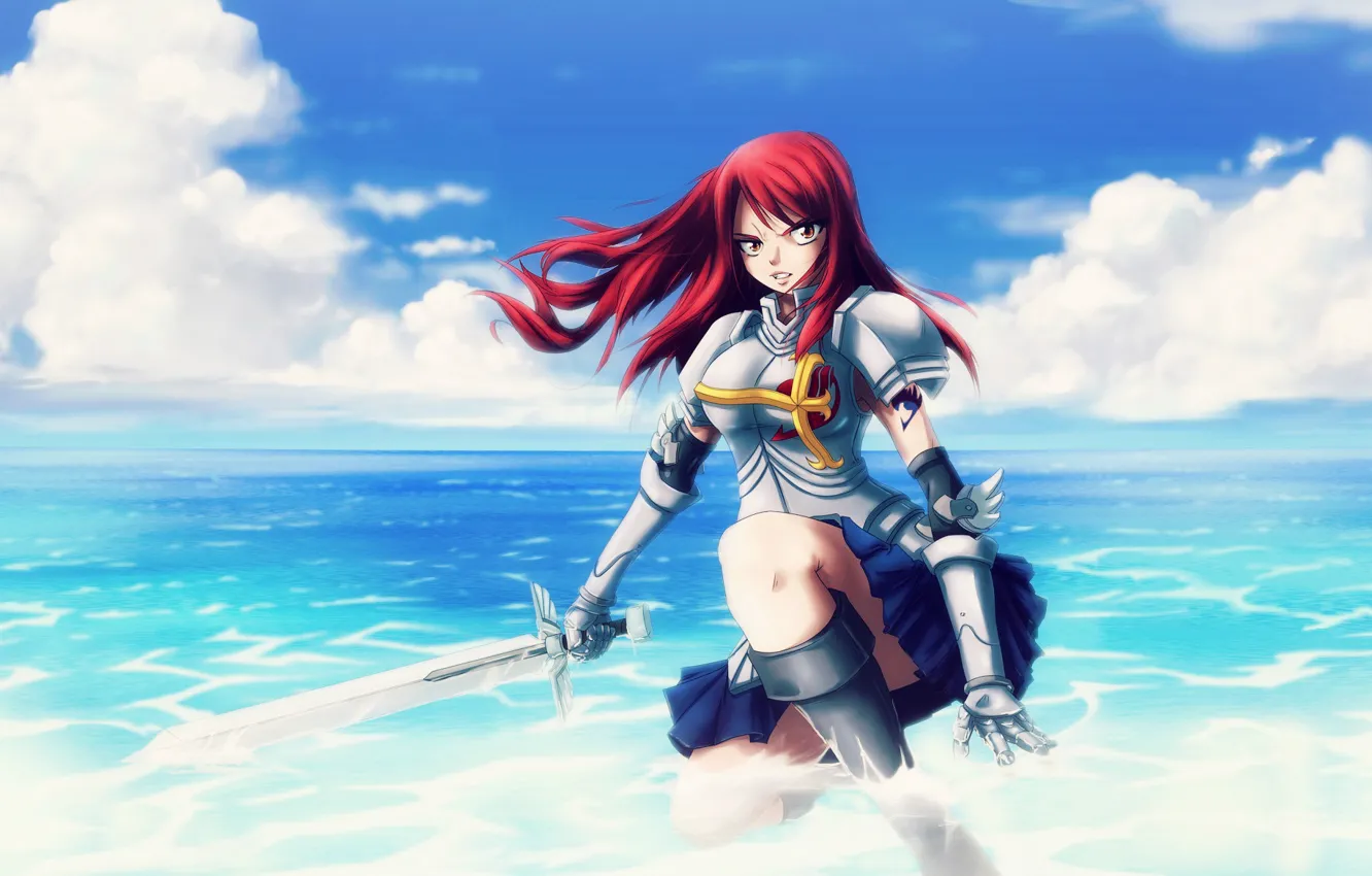 Photo wallpaper Red, Hot, Beautiful, Sexy, Anime, Landscape, Mountain, Warrior