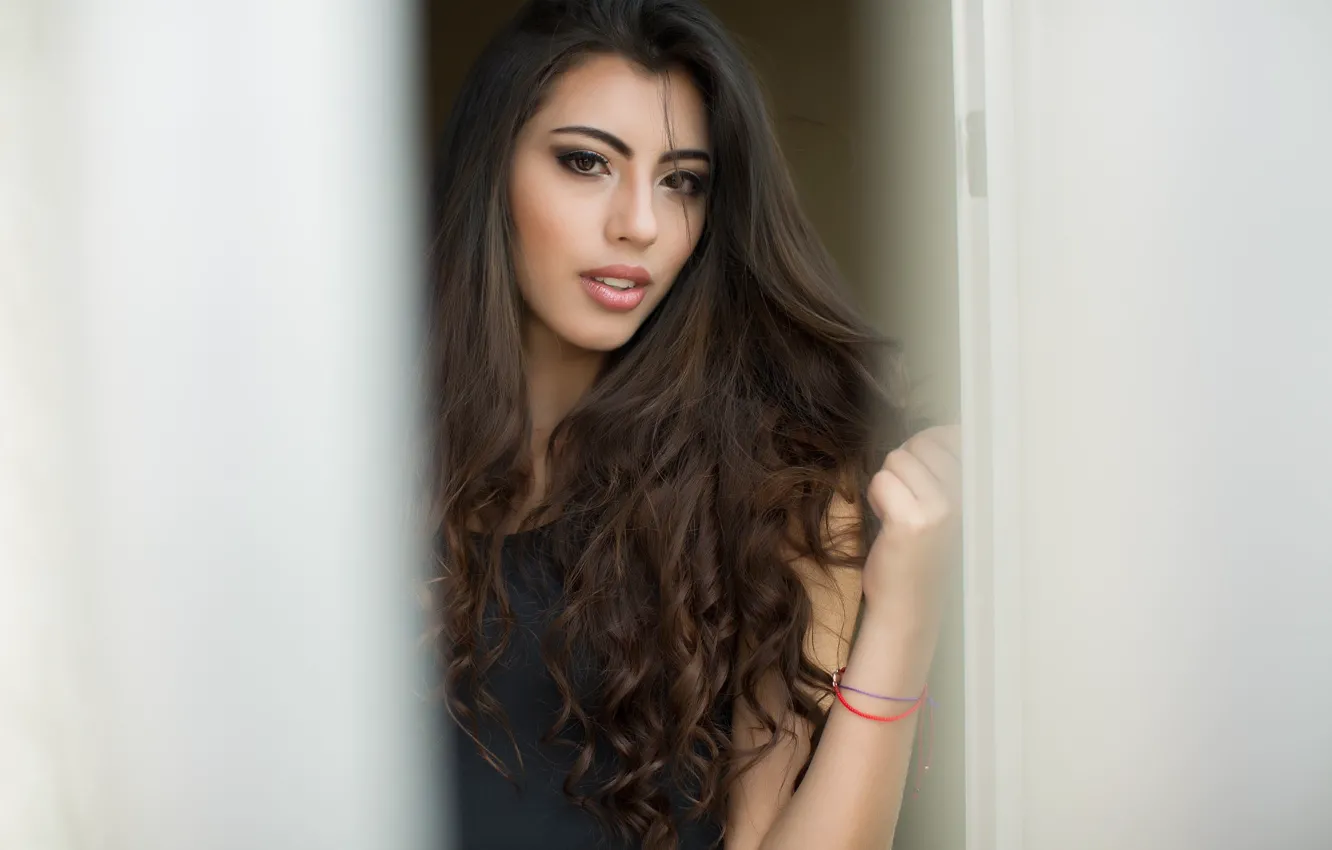 Photo wallpaper look, pose, model, portrait, hands, makeup, hairstyle, brown hair