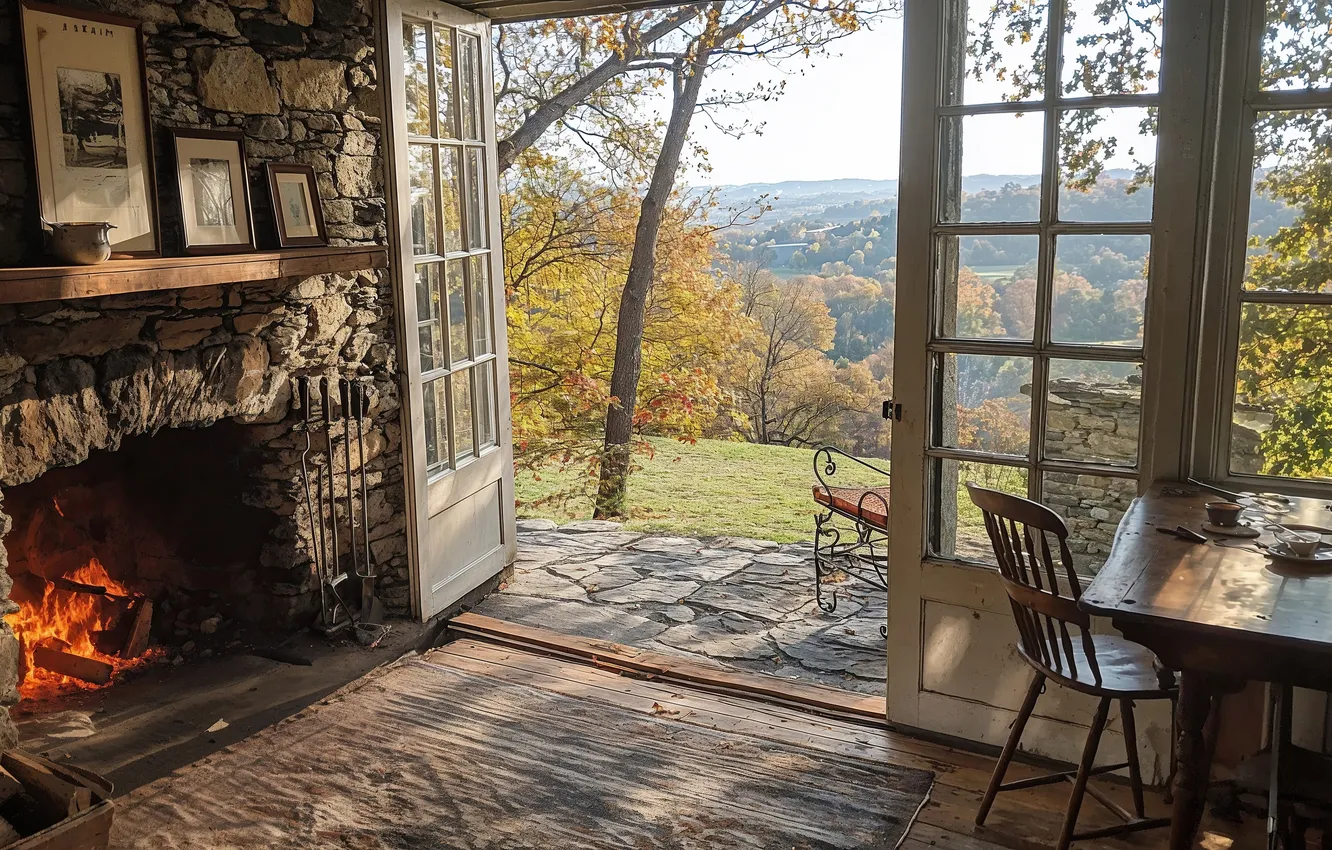 Photo wallpaper room, interior, fireplace, furniture