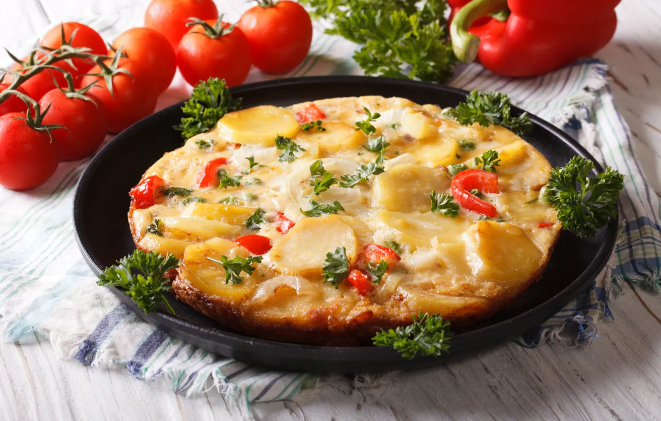 Photo wallpaper greens, pizza, tomatoes