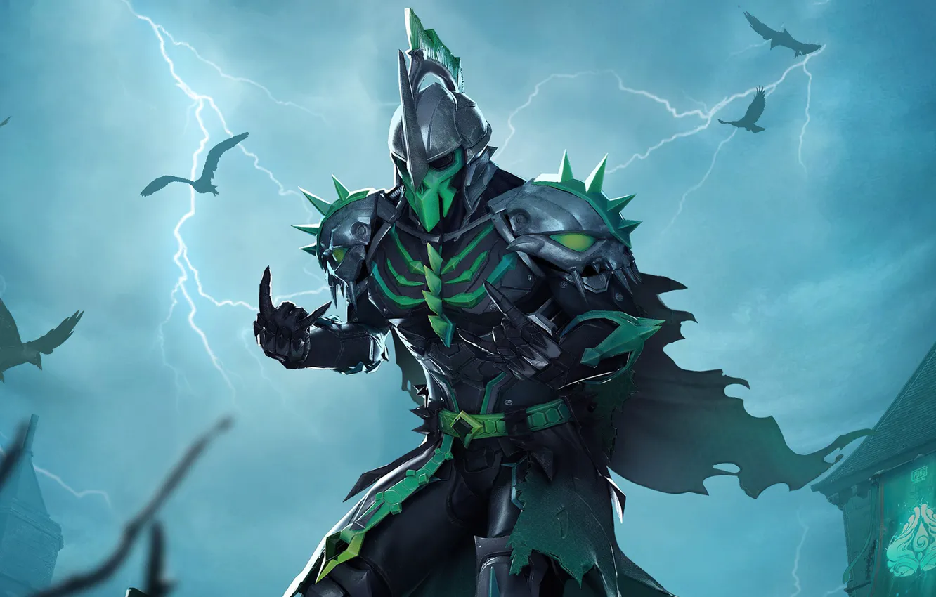 Photo wallpaper night, lightning, the game, crows, game, pubg, PlayerUnknown's Battlegrounds, Wraith Lord