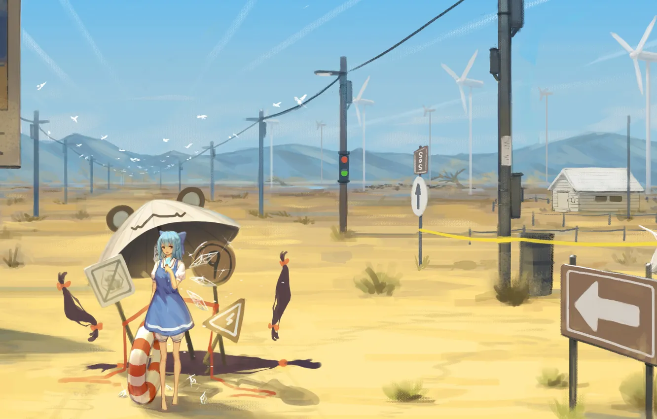 Photo wallpaper summer, girl, umbrella, pointers, Touhou Project, Chirno