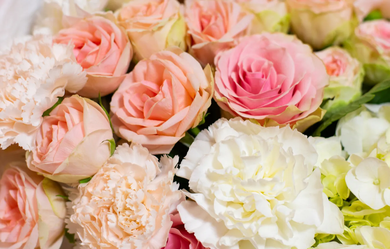 Photo wallpaper flowers, roses, bouquet, peonies