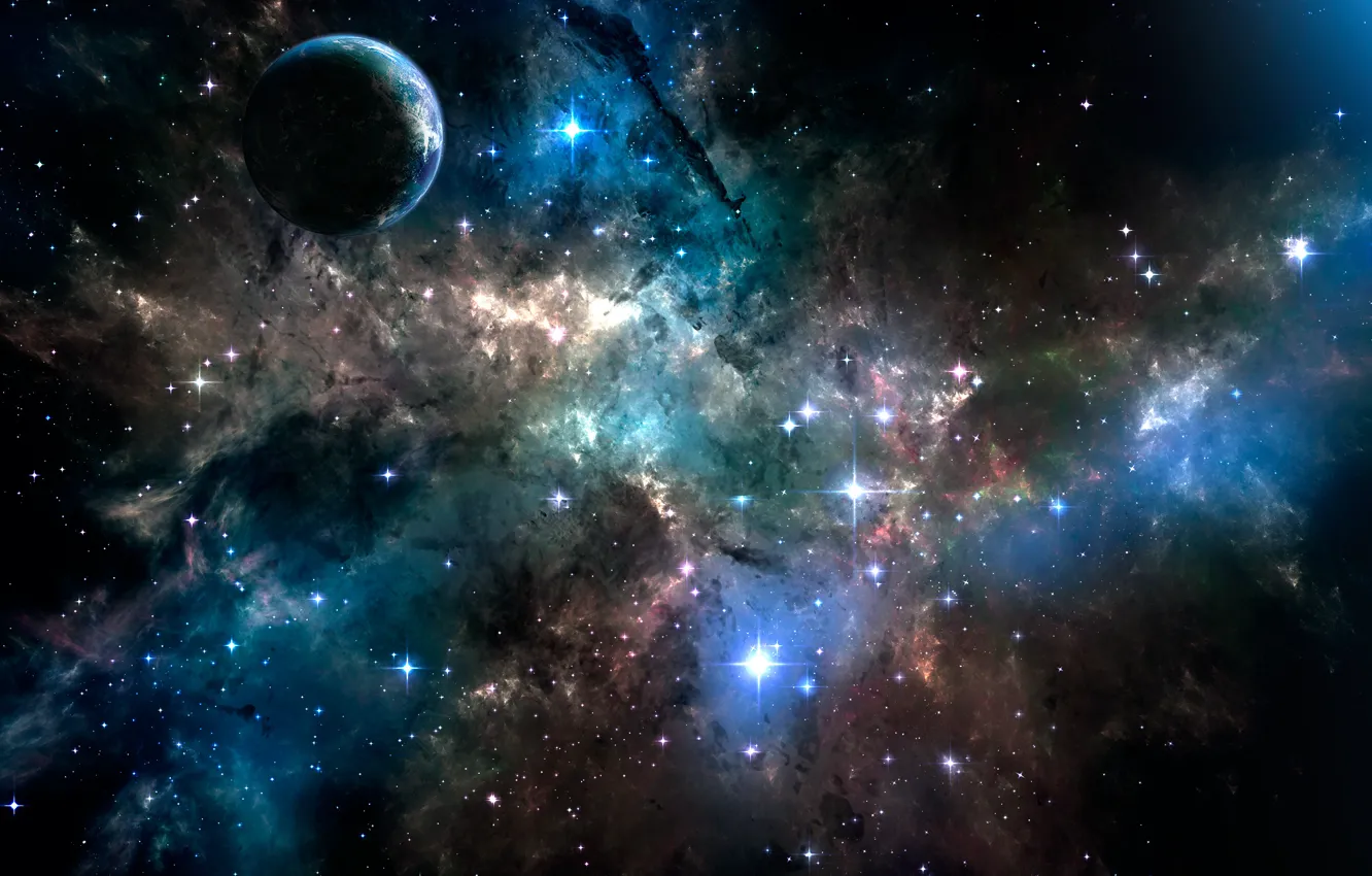 Photo wallpaper space, stars, Nebula, blue