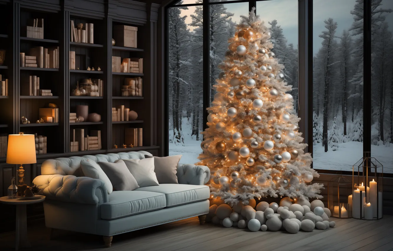 Photo wallpaper decoration, room, gift, tree, new year, interior, Christmas, Christmas