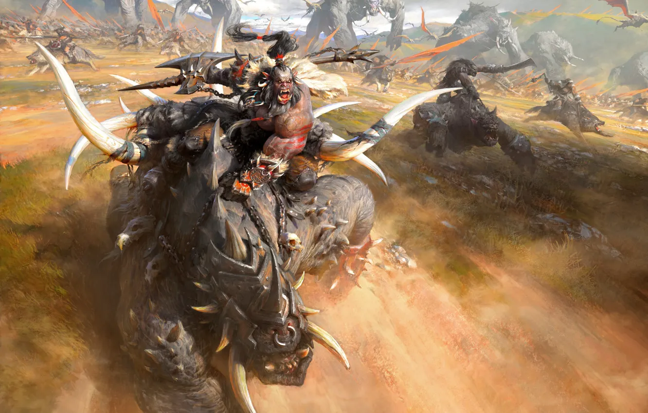 Photo wallpaper war, fantasy, art, attack, Orc, RAID, Xiaoyu Wang, wangxiaoyu-Never Be Slaves