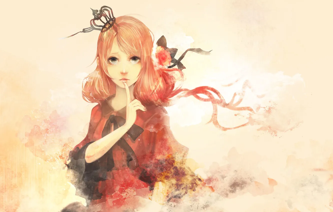 Photo wallpaper flower, girl, anime, crown, art, tape, bow, xxxxaki