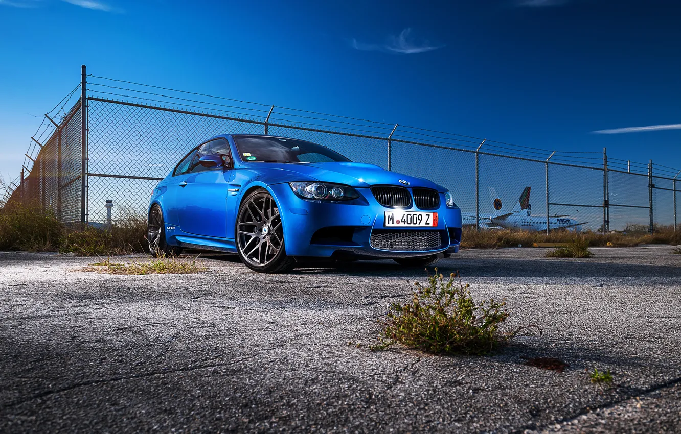 Photo wallpaper blue, bmw, BMW, coupe, front view, blue, e92