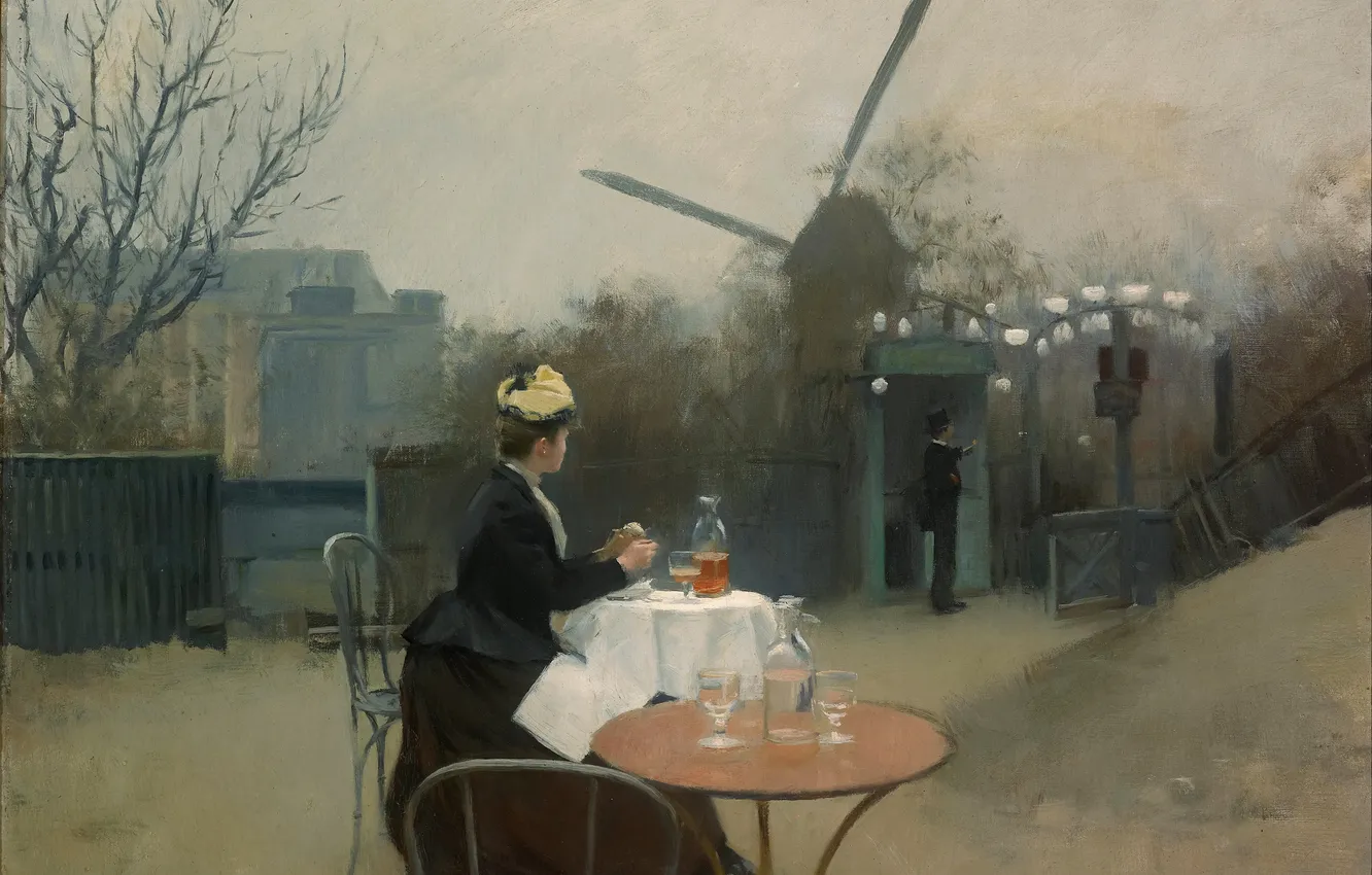 Photo wallpaper picture, Breakfast, morning, table, genre painting, Ramon Casas