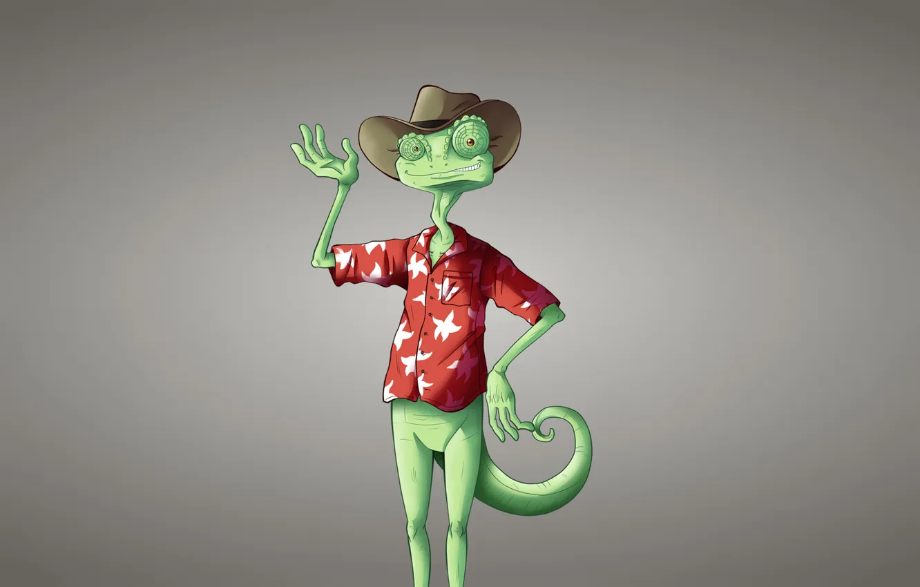 Photo wallpaper chameleon, hat, light background, Rango, chameleon, Rango