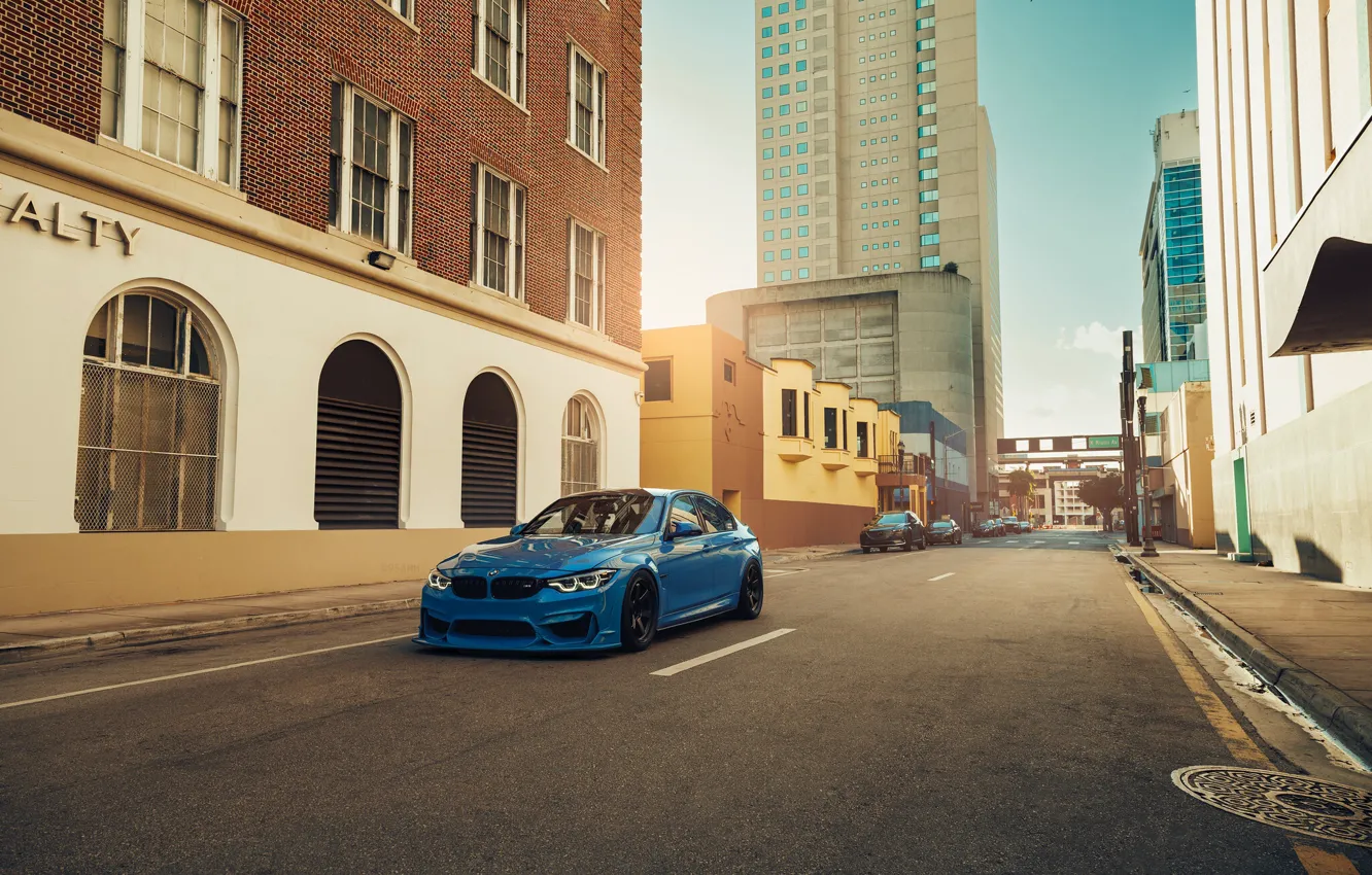 Photo wallpaper Blue, Bmw, Street, Sedan, f80, M3