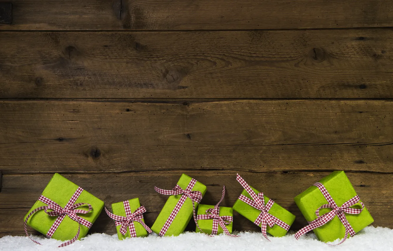 Photo wallpaper gift, new year, Christmas, Christmas, wood, snow, decoration, gifts