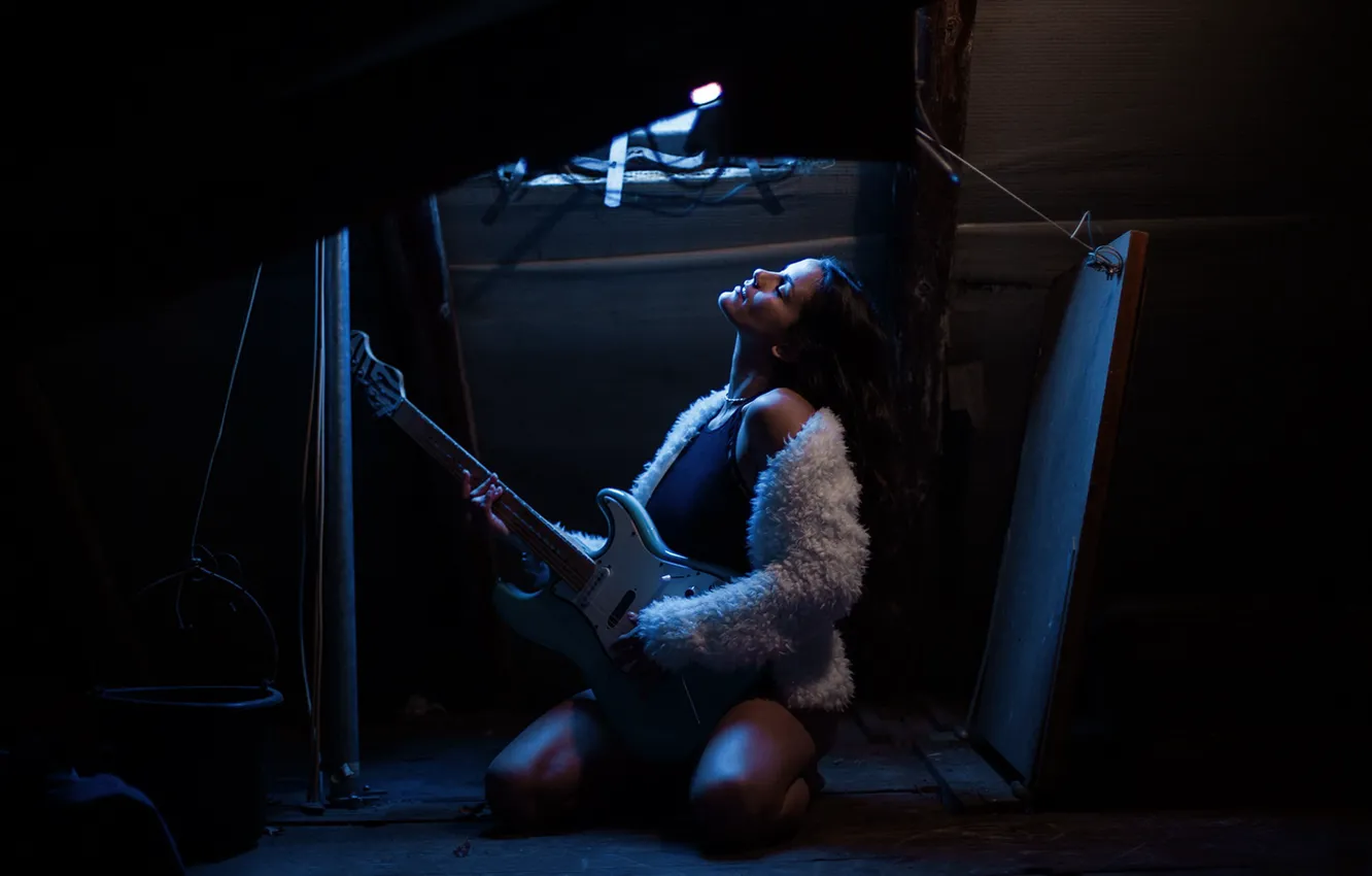 Photo wallpaper girl, music, mood, guitar