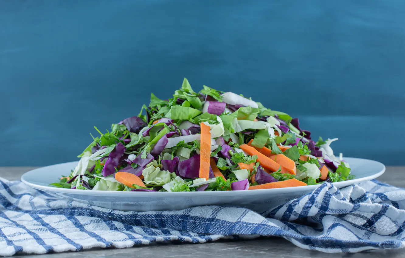 Photo wallpaper table, food, plate, vegetables, salad, submission