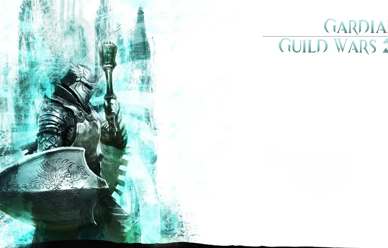 Photo wallpaper armor, white background, helmet, shield, coat of arms, Guild Wars 2, Gardian